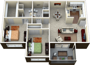 Floor plan for 2 beds, 2 baths, 1158 sqft